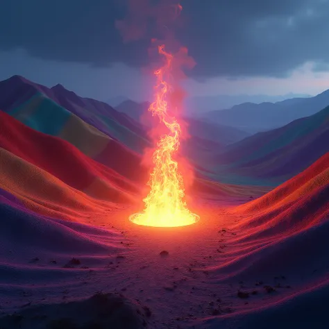 Generate a Jujuy flame with a 7-colored hill background 