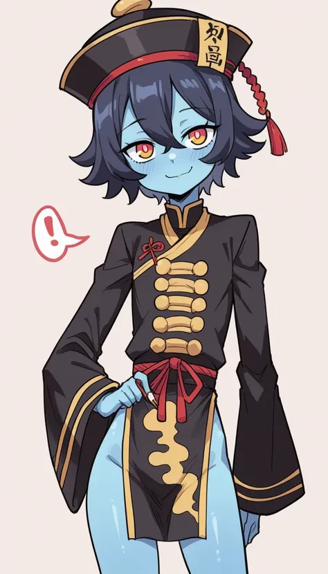    background ,   Very detailed illustration , ( jiangshi boy  :1,7),  blue skin is confusing,  tousled fluffy hair,  манящий playful взгляд,  slim,   perfect body  ,  simple drawing , Artifyber style, Drawing,  thin waist, a femboy ,   wide hips,    slim,...