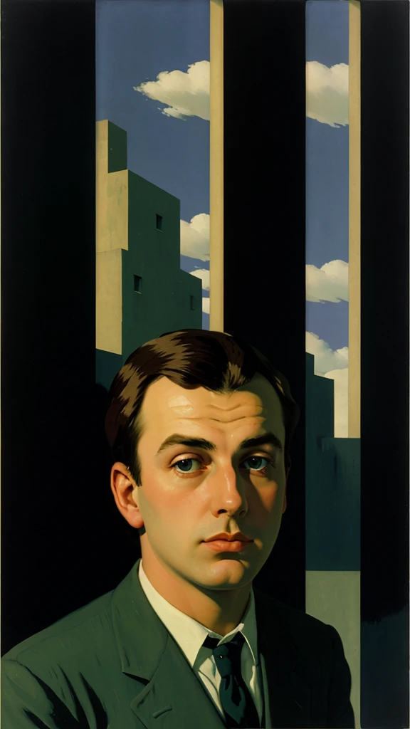  melancolic, surreal, retro, vintage, by rené magritte, by Edward Hopper