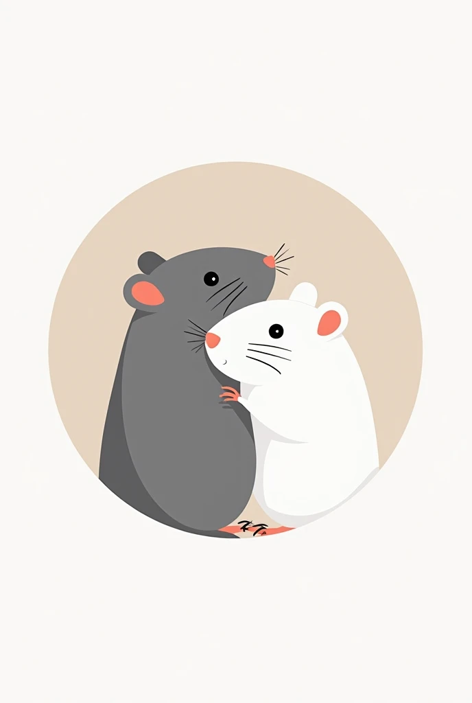  Logo representing a gray male hamster and a white female hamster inside a circle. Create this logo with minimal colorful and simple style  