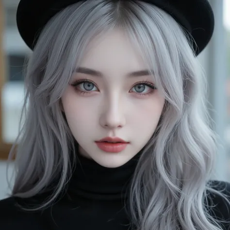  gothic girl ,  silver hair silver eyes ,  beautiful, High definition HD , 4K, face close-up 