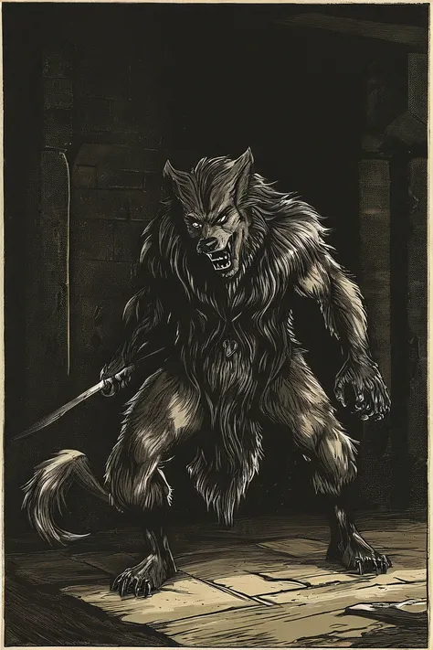 Werewolf in dark dungeon