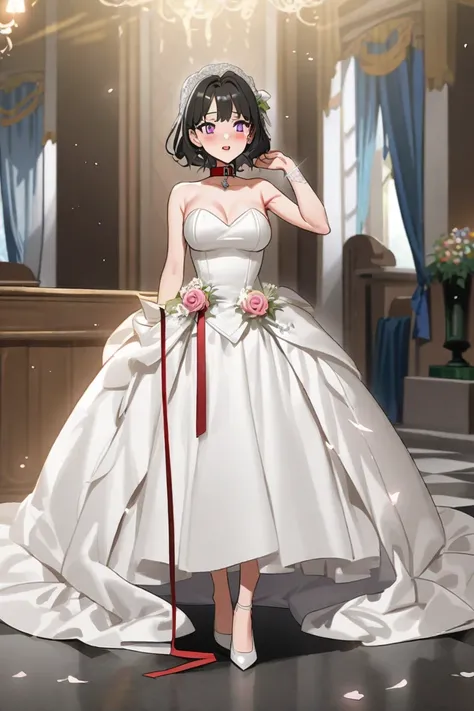 HD, Anime, Character, Sexy, female, woman, girls, the novel's extra, yoo yeonha, wedding dress, neck collar with leash, hand up, armpit, full body, 