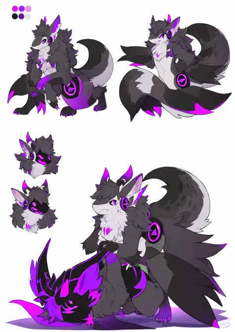 Protogen moth Dragon male,solo,anthro kemono, ref sheet, purple eyes, black pupils, dark gray fur, white belly