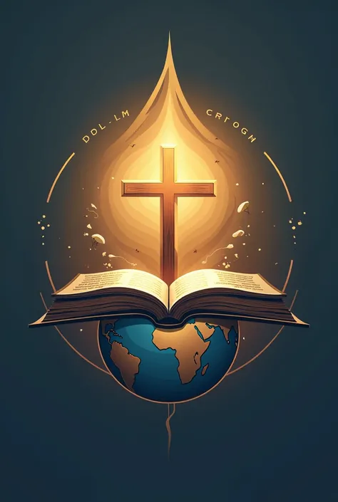 Un logo de l'eglise missionnaire  la gloire de ayant une bible ouverte, un globe terrestre et une croix