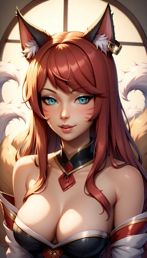 cartoon image of woman with red hair and cat ears, extremely detailed artgerm, seductive anime girl, artgerm style, Holo - wolf girl, Ahri, holo if wolf girl, Artgerm dream, portrait of Ahri, attractive cat girl, High Resolution Commission, like artgerm, n...