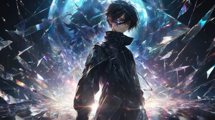 An anime-style illustration featuring a determined young protagonist breaking free from invisible chains, symbolizing the struggle for self-identity. The character, with intense eyes and a resolute expression, tears away a mask revealing their true self un...