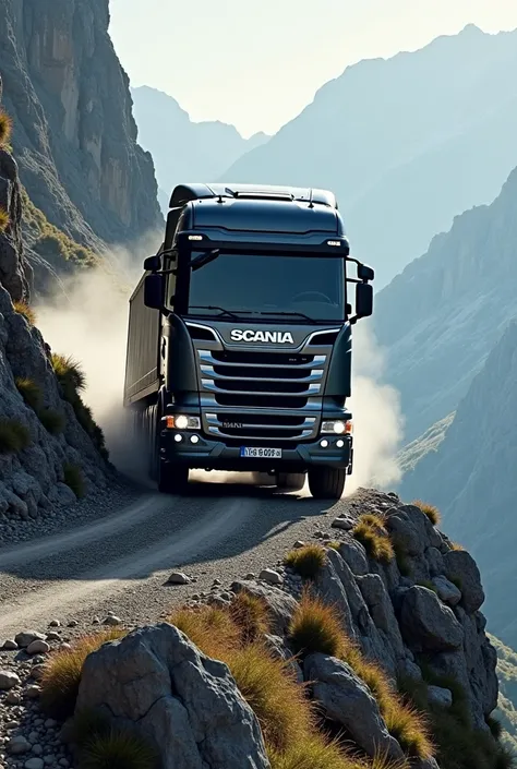 A Scania climbing a mountain 