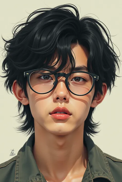 Korean boy with glasses and mullet hair