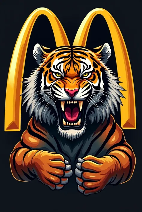 Logo for McDonald's with roaring tiger with M logo and Tangkak DT sign + Creating Value, Building Trust as tag line
