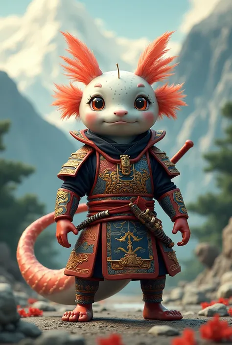 Create a samurai-style axolotl,  animated 