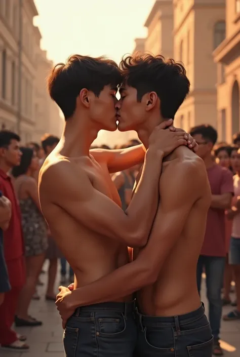 An Uzbek boy in Uzbekistan short cute Uzbek boy with eyebrows Korean white and white tall black hair is kissing more handsome South Korean boy making love and the whole nation is admiring them half naked