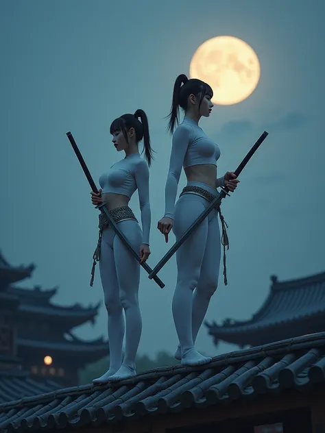  Japanese Royal Sisters ，actress，Miss，Height 170cm，whole body show， cosplay，[[ girl， Real 8K Display Screen ， HD Face Detail ，Real People，Realism，Exquisite Mask ，fair skin， short hair ponytail ， full chest， Sexy figure ， Japanese ninja style fusion white t...