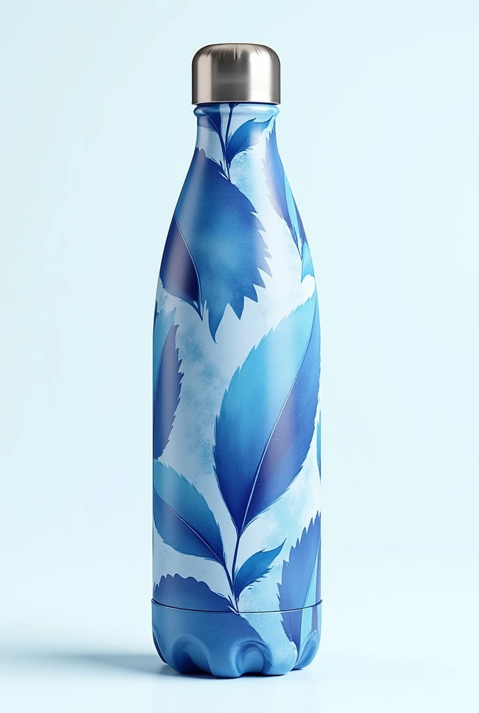  Here's a detailed prompt to generate the art you want :  

**" Create a continuous and seamless pattern of Adam's Rib leaves shades of blue ,  designed for sublimation on cylindrical bottles .  The design must be fluid and enveloping ,  ensuring that when...