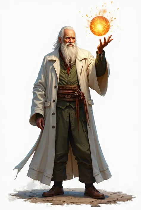 masterpiece, best quality, miner, learned librarian old male mage, fantasy white lab coat, standing confidently, hold orb in hand, hold up, detailed style, intricate textures, fantasy theme, gritty atmosphere, medieval, (fantasy:1.5), ((simple background, ...