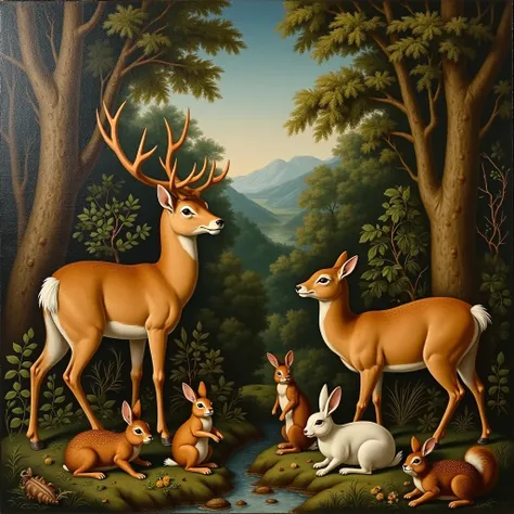 forest animals in the style of paintings by 16th century European artists