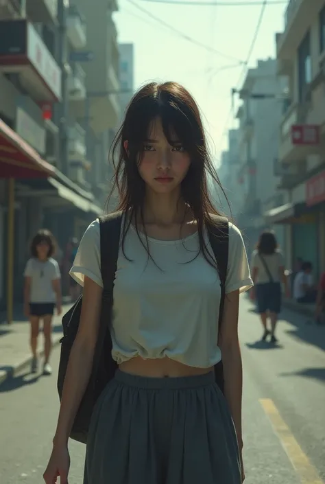 AN ANXIOUS AND THOUGHTFUL WOMAN ON HER WAY TO SCHOOL