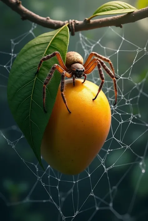 Create a Mango Holding Spider with a Leaf on a Cobweb 