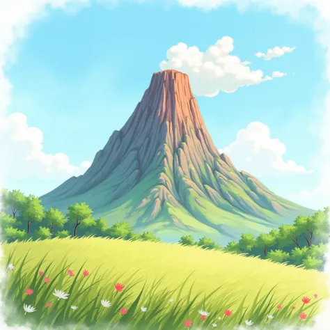 Extinct volcano , Pixar style watercolor . 