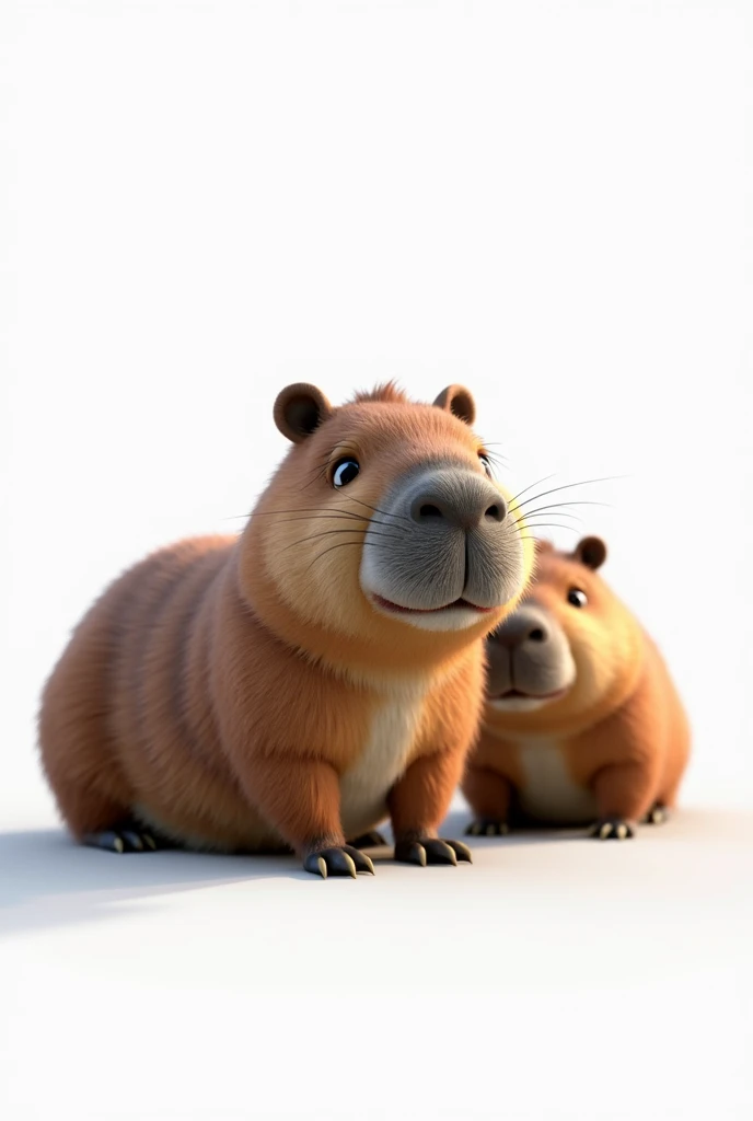 " Generate animated images of extremely realistic capybaras ,  with a focus on precise details faithful to their natural appearance.  Capybaras must have textured fur ,  with shades of brown and gray that reflect their real color ,  and detailed facial fea...