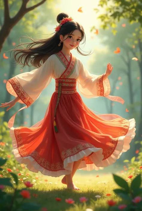 A girl dancing in traditional dress