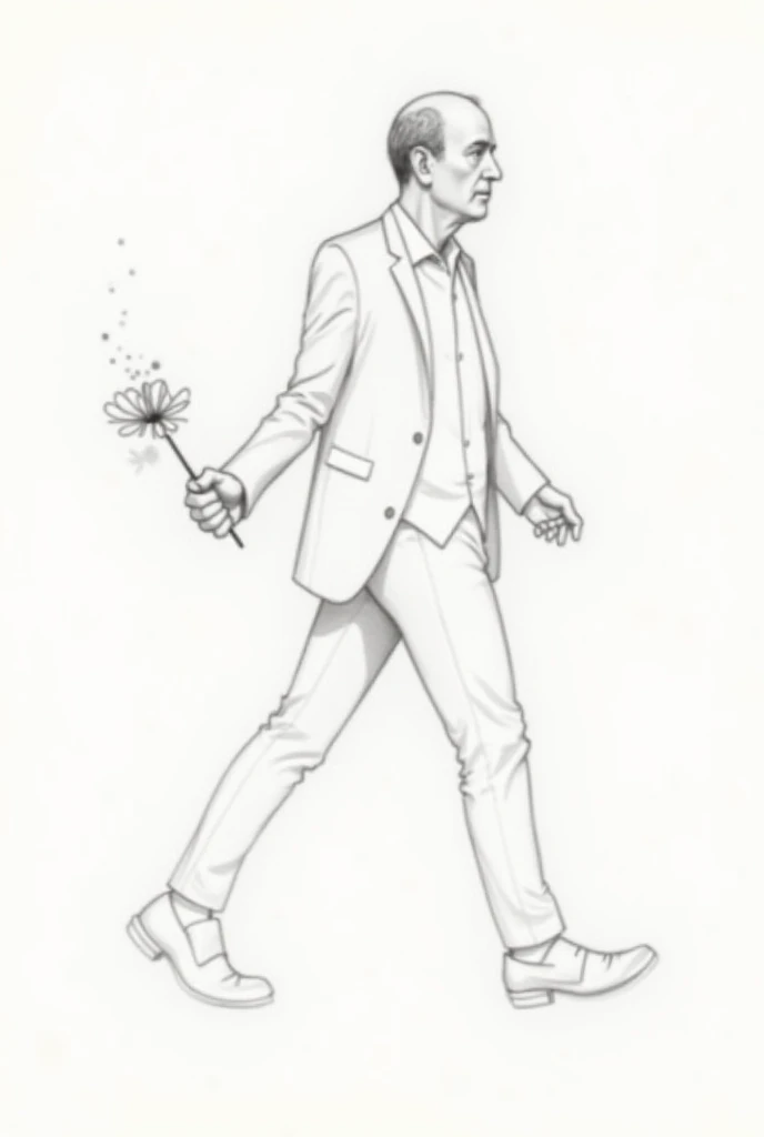 Make a sketch of a man holding a flower walking to show movement. The sketches should show from when the man is standing to moving 