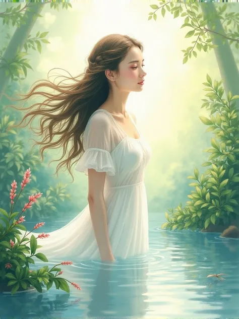 Watercolor Painting of a beautiful girl : : Trending on Artstation: : The simple composition creates a sense of order and harmony. The painting captures the spiritual qualities of the natural world. --uplight --ar 9:16