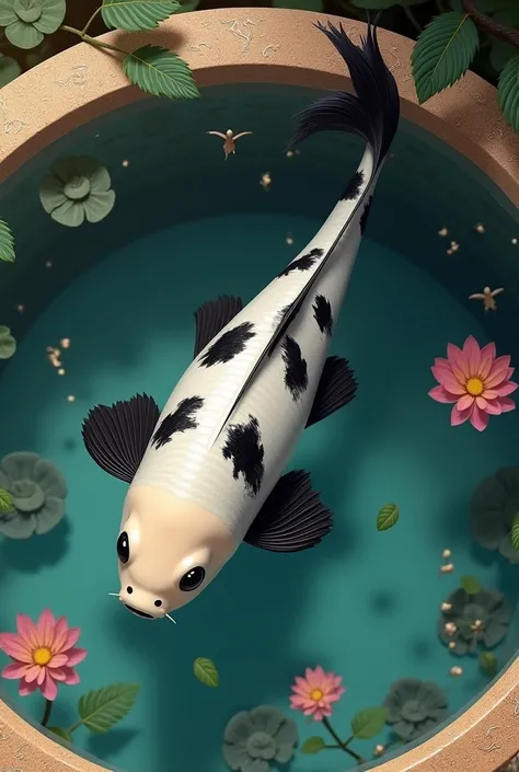 Panda fish swimming in a chinese water tank