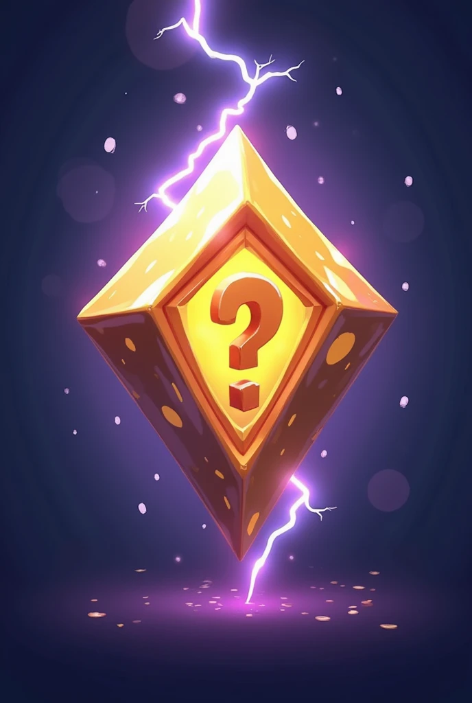 make a cartoony rune that looks like kind of a diamond and it has a question mark in the rune and make the rune big like 80% of the image add some lightning effects and such to the rune 

lighting effect is a mix of gold, white, and purple

background is g...