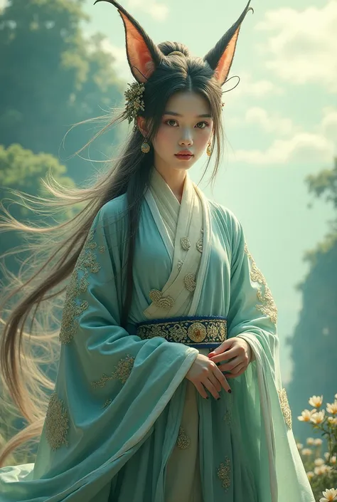 realism, human form, hanfu, nine-tailed fox demon, 4k