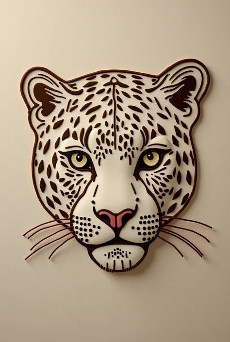 Outline of the face of an Amazon jaguar, linear embroidery ,  Minimalist style, unfilled,  brown thread on brown fabric, 