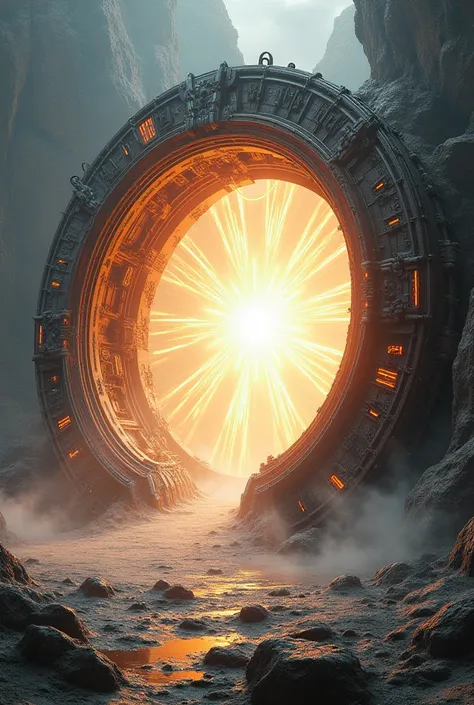 Make a kind of realism star gate with the shining light coming front of it