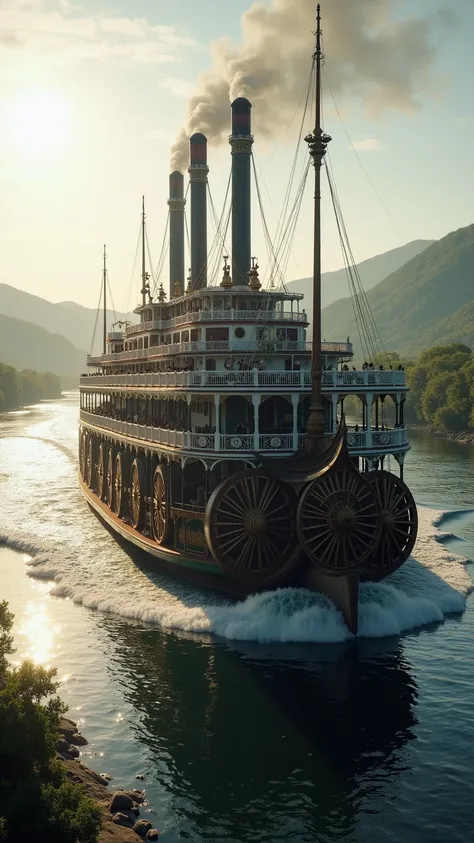 The largest paddlewheel steamboat ever built, a graceful , aus dem 19. Jahrhundert