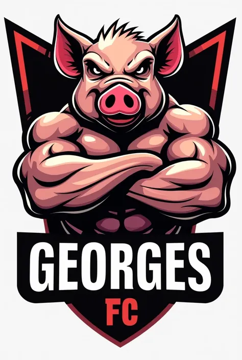 Create a logo for my Georges FC team that is a muscular pig