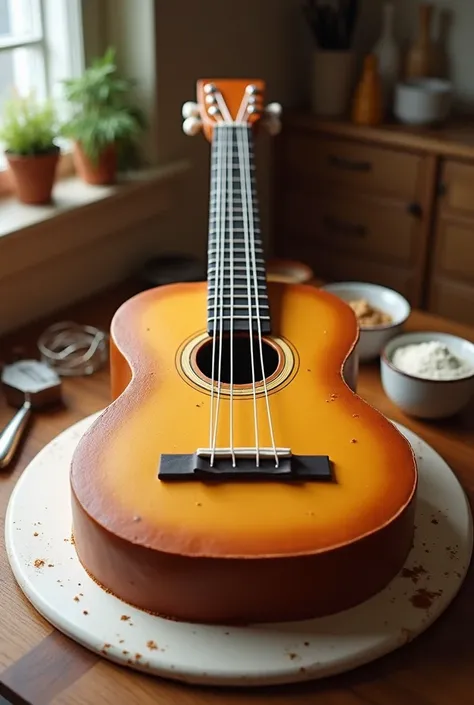 Draw a cake in the shape of a guitar