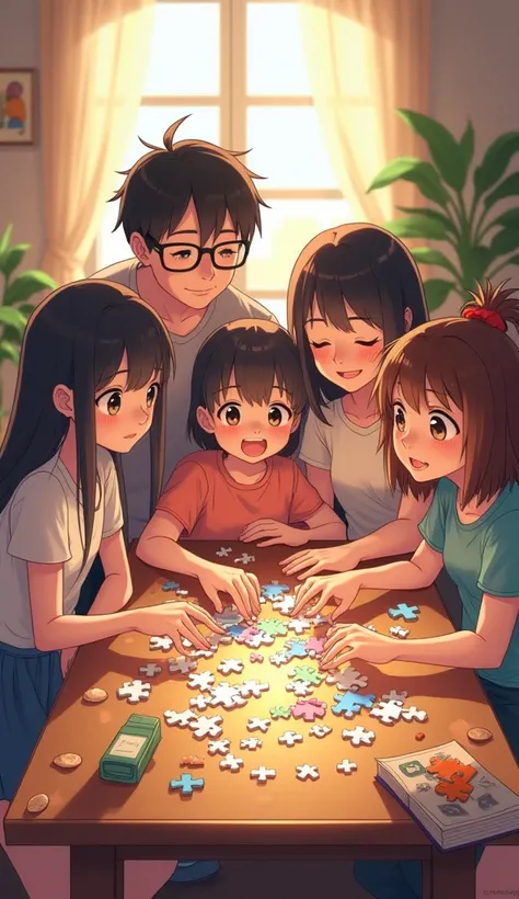 Create an anime image by putting together a puzzle with friends