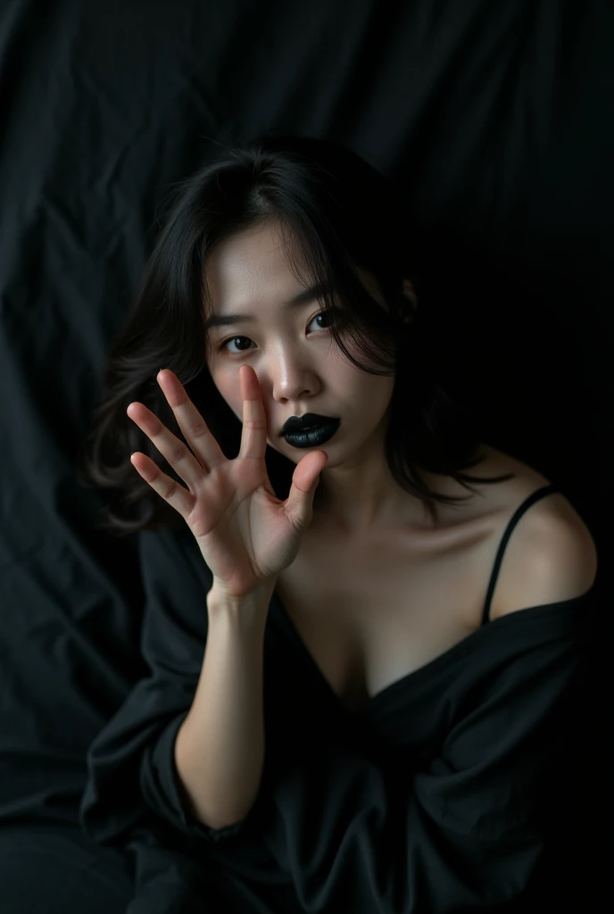 It would be very realistic to me   , is a photo of a girl doing a 3 with her hands next to her lips when it's a little dark, only her lips and sheets are black