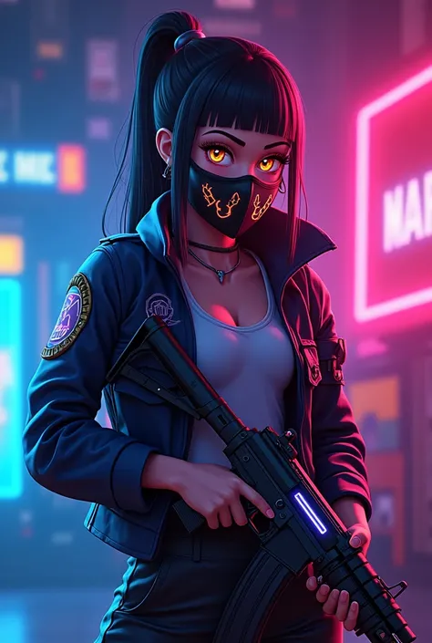  Concept Design :  Free Fire — İrem Profile Photo
 Theme :  Sweet but strong ,  a glowing design with neon lights .
 character:  A female warrior character in the style of Free Fire .  There may be a slight anime vibe .
  Colors : blue,  A vibrant look wit...