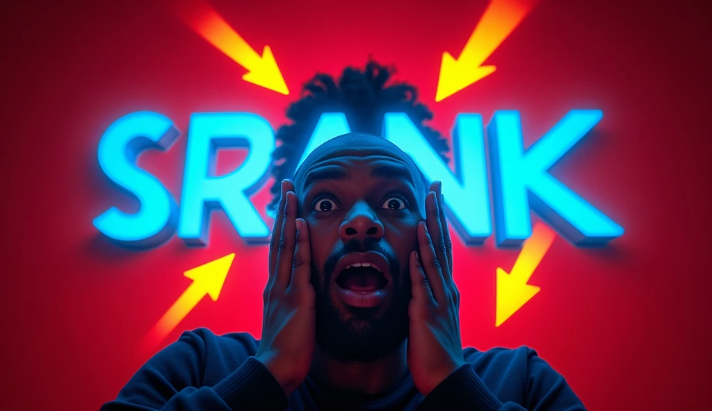 " Create an EXPLOSIVE :  RED NEON BACKGROUND /blue with giant message, man/ woman with bright eyes and open mouth in shock, Hands up to the camera as if clutching a 'secret' .  It includes yellow arrows pointing to the title , ' CRACK 'effect on the text ,...