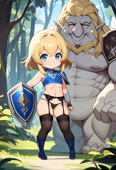 a cute chibi style girl, Browsing Caution,Functional, Long blonde hair, Thick thighs, 8k, 4K, Please redeem, (High resolution:1.6), Cute anime face, Noise Reduction, (Sparkling Blue Eyes, A kind smile:1.3, Kind eyes:1.3)、Toned Abs, Muscular arms, Muscular ...