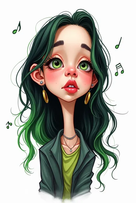 Draw billie eilish, and use caricature techniques and a white background