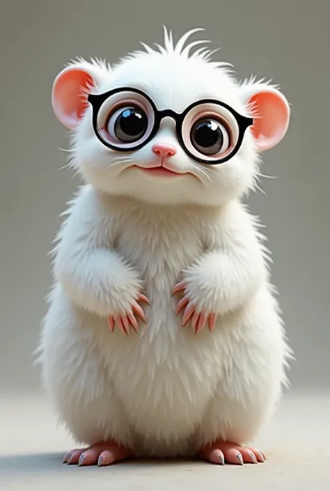 A niffler from the film fantastic animals but in white hair color with glasses of black rings 