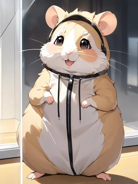 Personification , furry hamster woman , body on glass , unzip