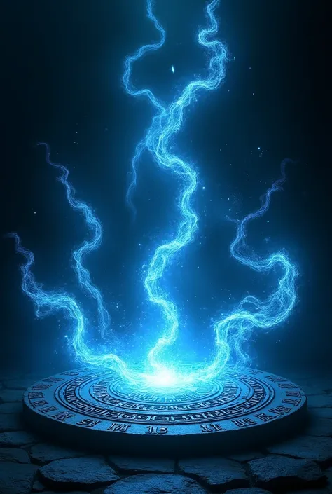 A glowing magical circle with intricate runes, positioned directly in front of the viewer, emitting ethereal chains that curve and twist as they materialize. The perspective is a straight-on, symmetrical front view, making the magical circle and chains cle...