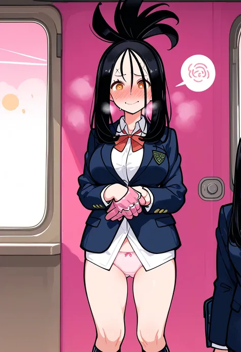 ((,in the train,pink plain panty,blazer school uniform,white shirts,socks))),1girl,wholebody,(((Awkward,awkward smile,cover face with hands, nervous sweating ,shy,in heat))),(((Seduce face,Expectant face,stare,))),cool expression,girl,(((standing,groin, pa...