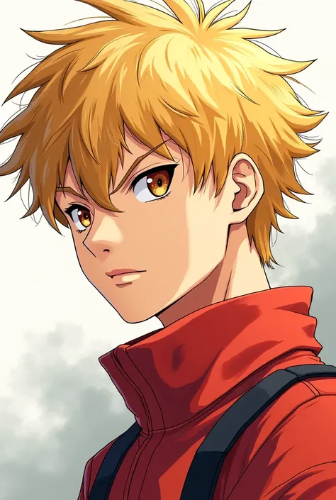 man,  short blond hair, with a sharp look ... boku no hero style 