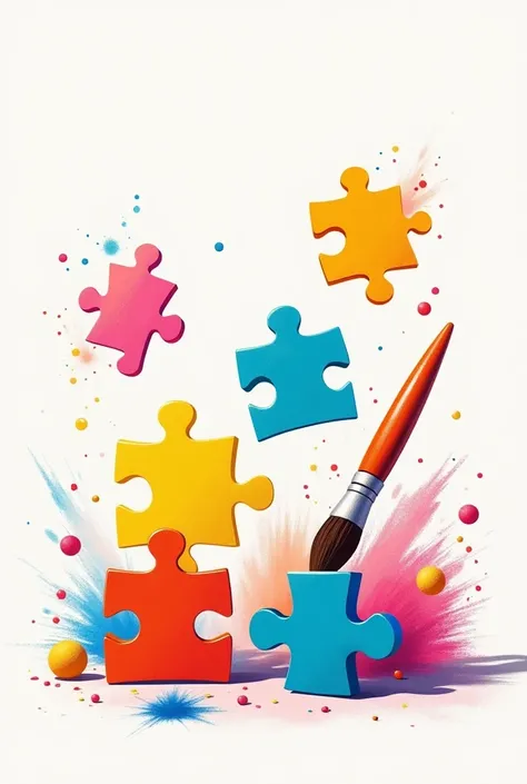 Drawing of puzzle pieces being colored by brush