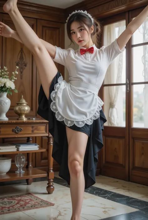 (((((Standing Splits))))), Transparent Tights ( masterpiece :1.1),( ultra-realistic :1.0)(Extremely detailed, intricate details, high resolution ,2.5D:1.1), 8K original photos, high resolution ,(Purple_evergarden:1.29), best quality, The overall image q...