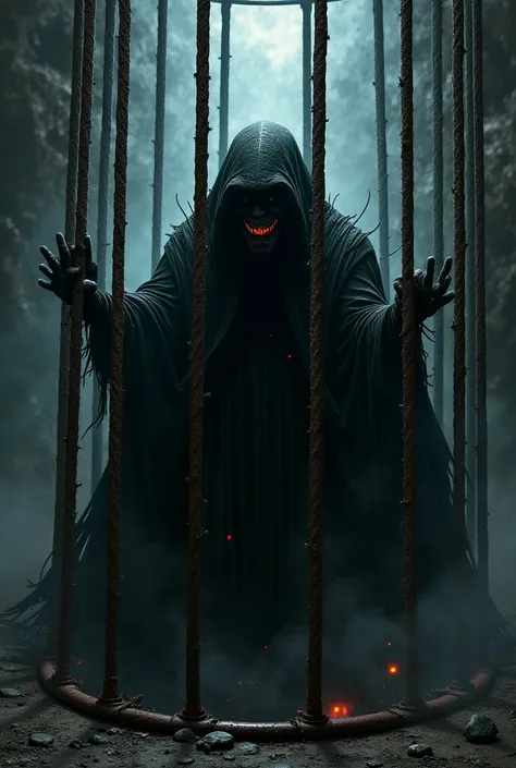 A Nazgul prisoner in a dark cage, angry, without hope to be free again. His mind is tortured by a magic who makes him suffer