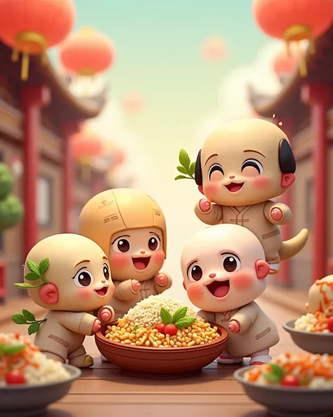 Adorable chinese food as chibi humans